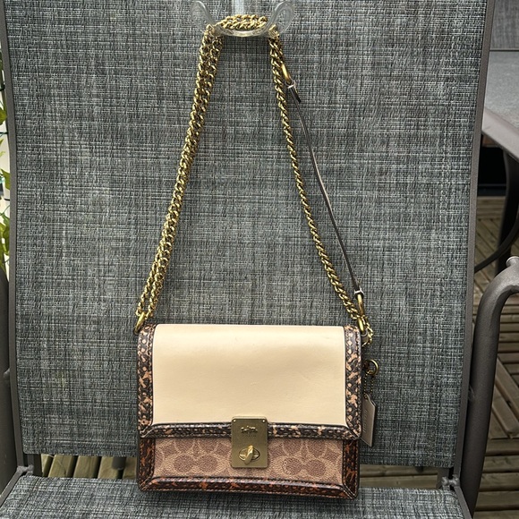 COACH Hutton Shoulder Bag In Signature Canvas With Snakeskin Detail - Picture 4 of 14